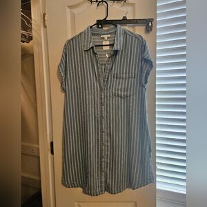 NWT Blu Pepper Chambray Striped Denim Button Down Shirt Dress